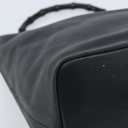 Gucci Vintage Bamboo Hobo Leather, BLACK, LEATHER, Handbag