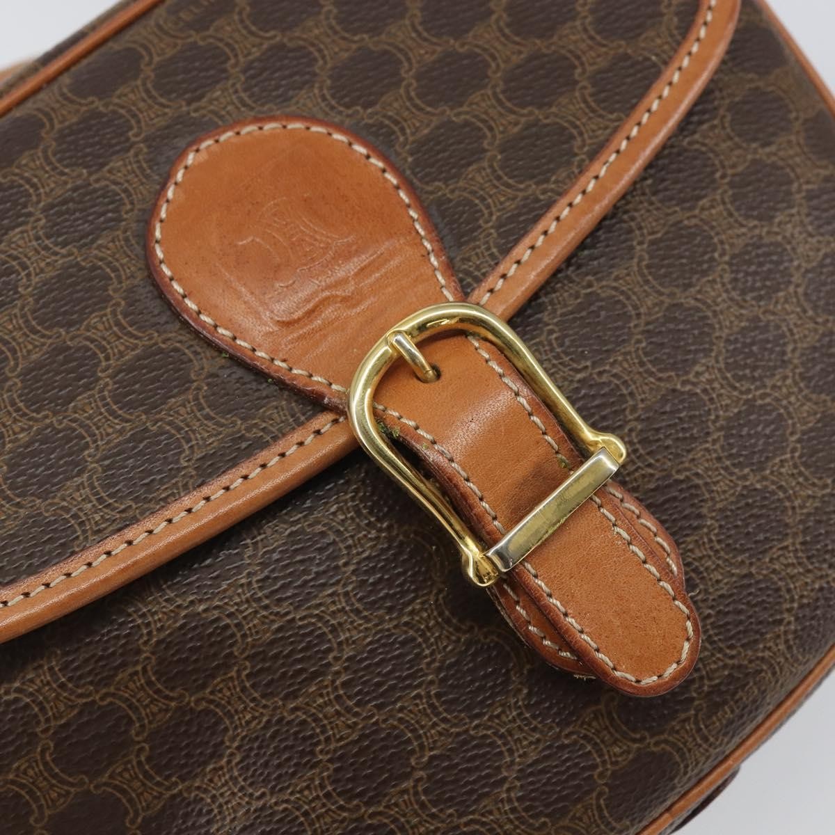 Celine Vintage Macadam Shoulder Bag Canvas and Leather, BROWN, CANVAS, Shoulder bag