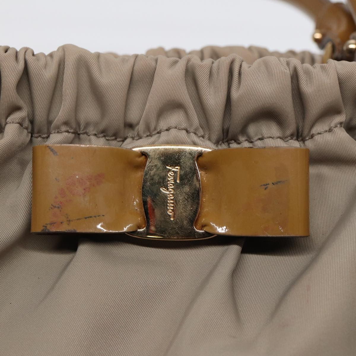 Salvatore Ferragamo Convertible Bow Satchel Nylon, BEIGE, NYLON, Handbag