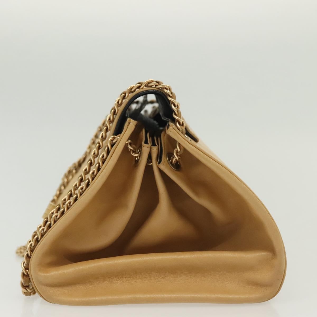 Chanel Chocolate Bar Flap Bag Quilted Lambskin, BEIGE, LEATHER, Shoulder bag