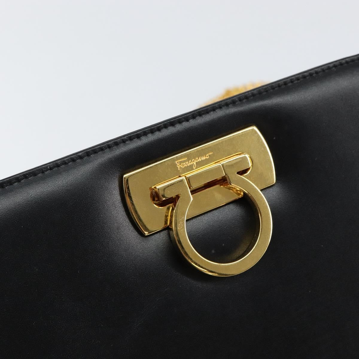 Salvatore Ferragamo Vintage Gancini Chain Shoulder Bag Leather, BLACK, LEATHER, Shoulder bag