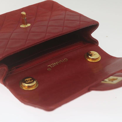 Chanel Vintage Square Chain Handle Flap Bag Quilted Lambskin, RED, LEATHER, Handbag