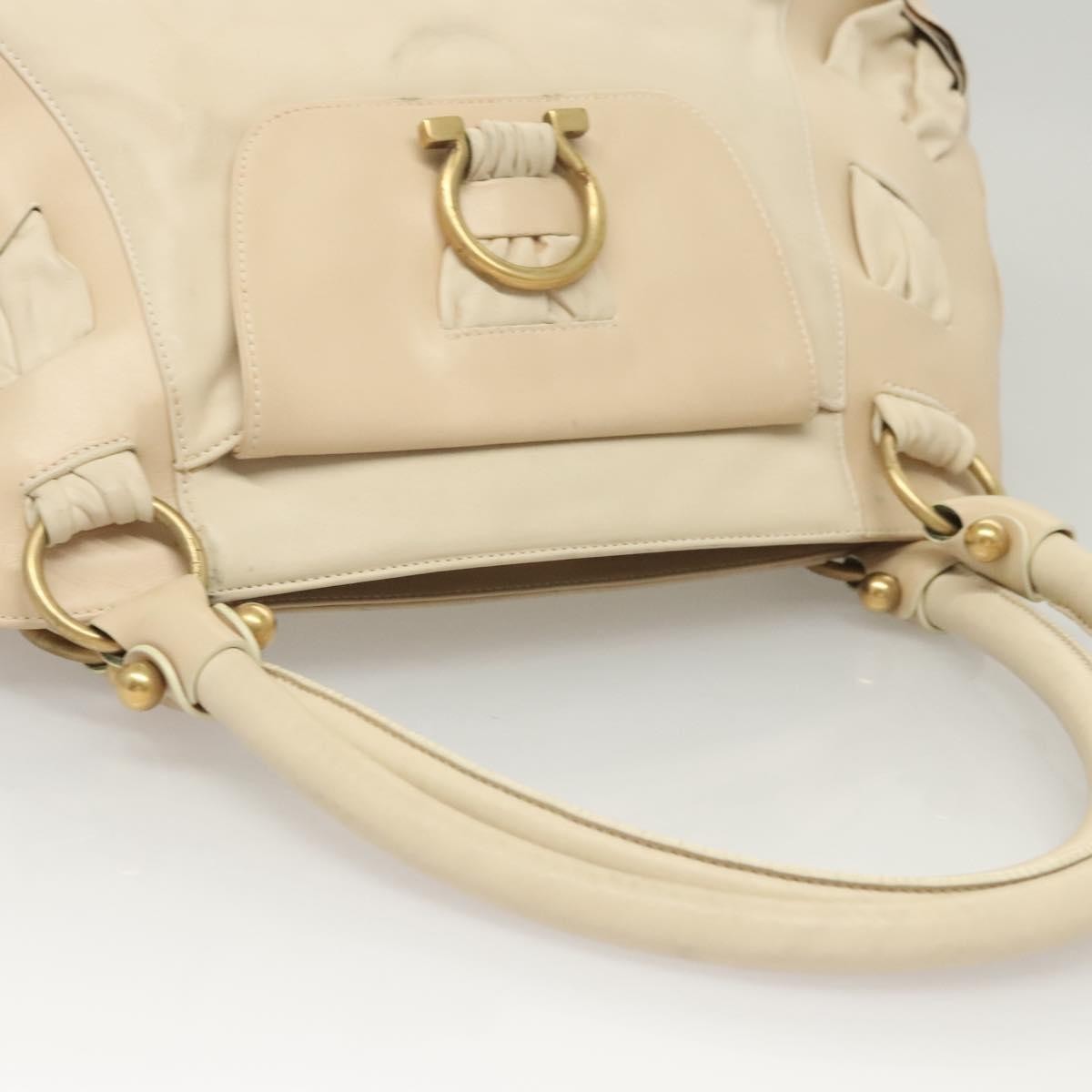 Salvatore Ferragamo Gancini Shoulder Bag Leather, WHITE, LEATHER, Handbag