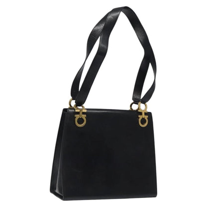 Salvatore Ferragamo Gancini Shoulder Bag Leather, BLACK, LEATHER, Shoulder bag
