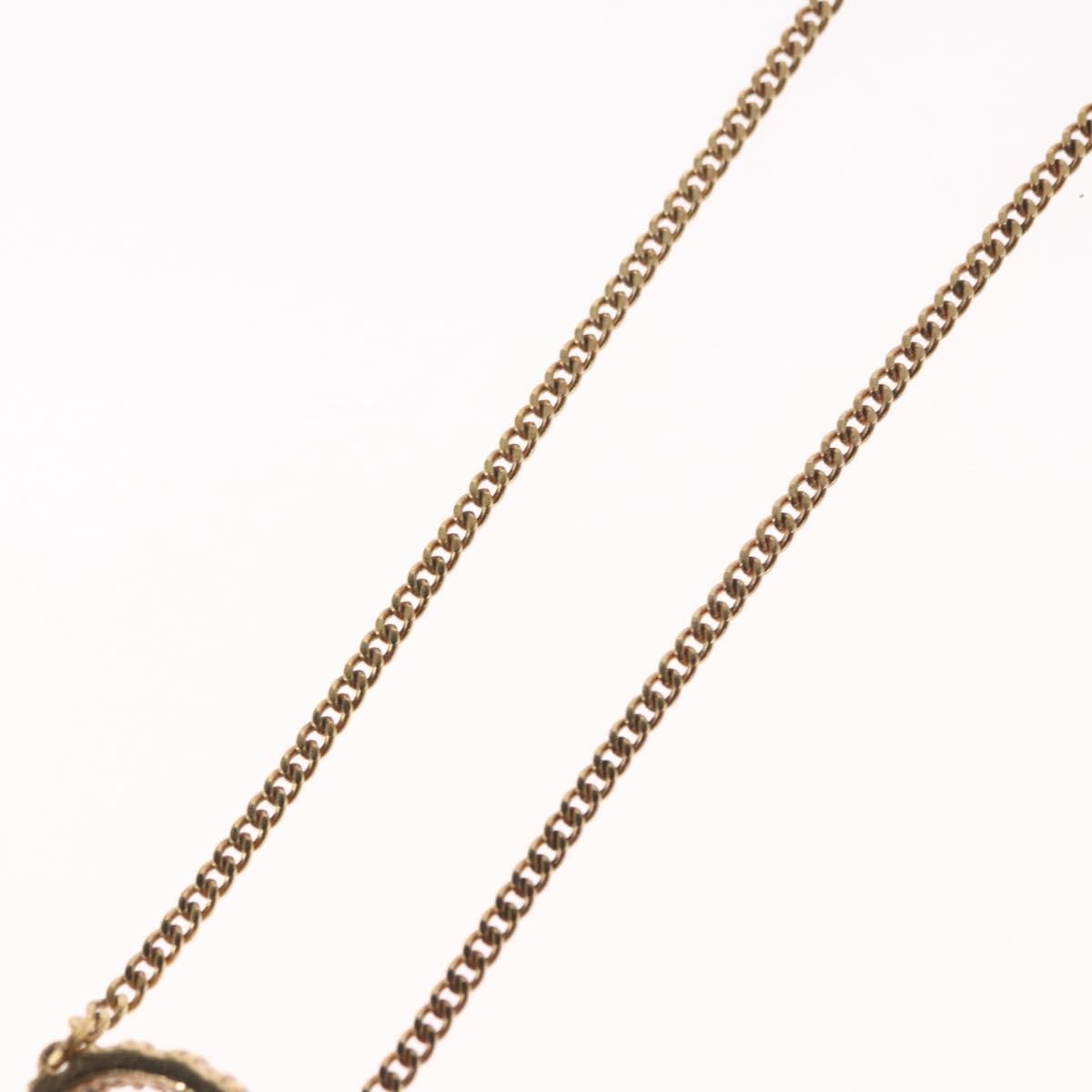 Christian Dior Vintage Logo Round Pendant Necklace Metal and Crystals, GOLD, METAL, Necklace