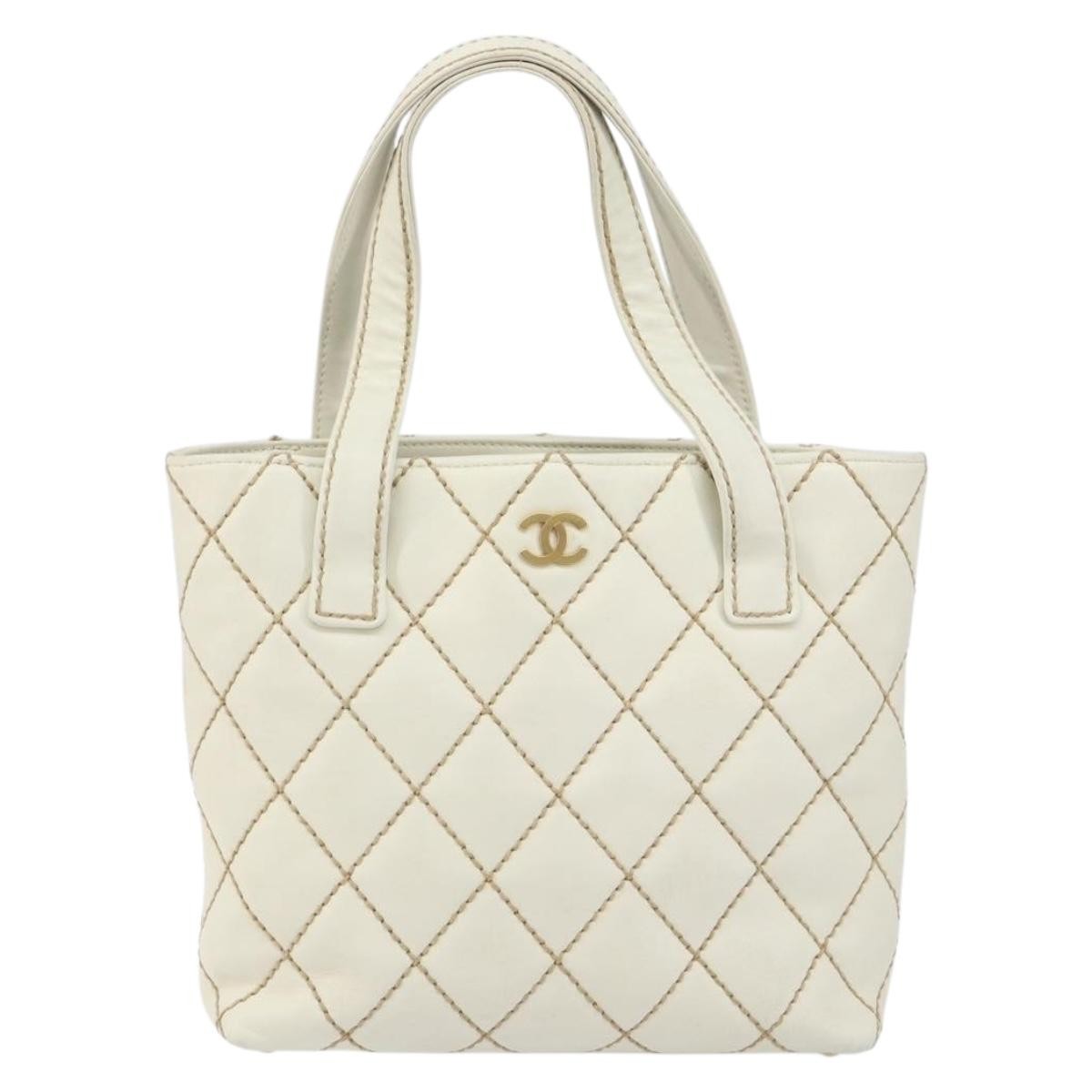 Chanel Surpique Tote Quilted Leather, WHITE, LEATHER, Tote bag