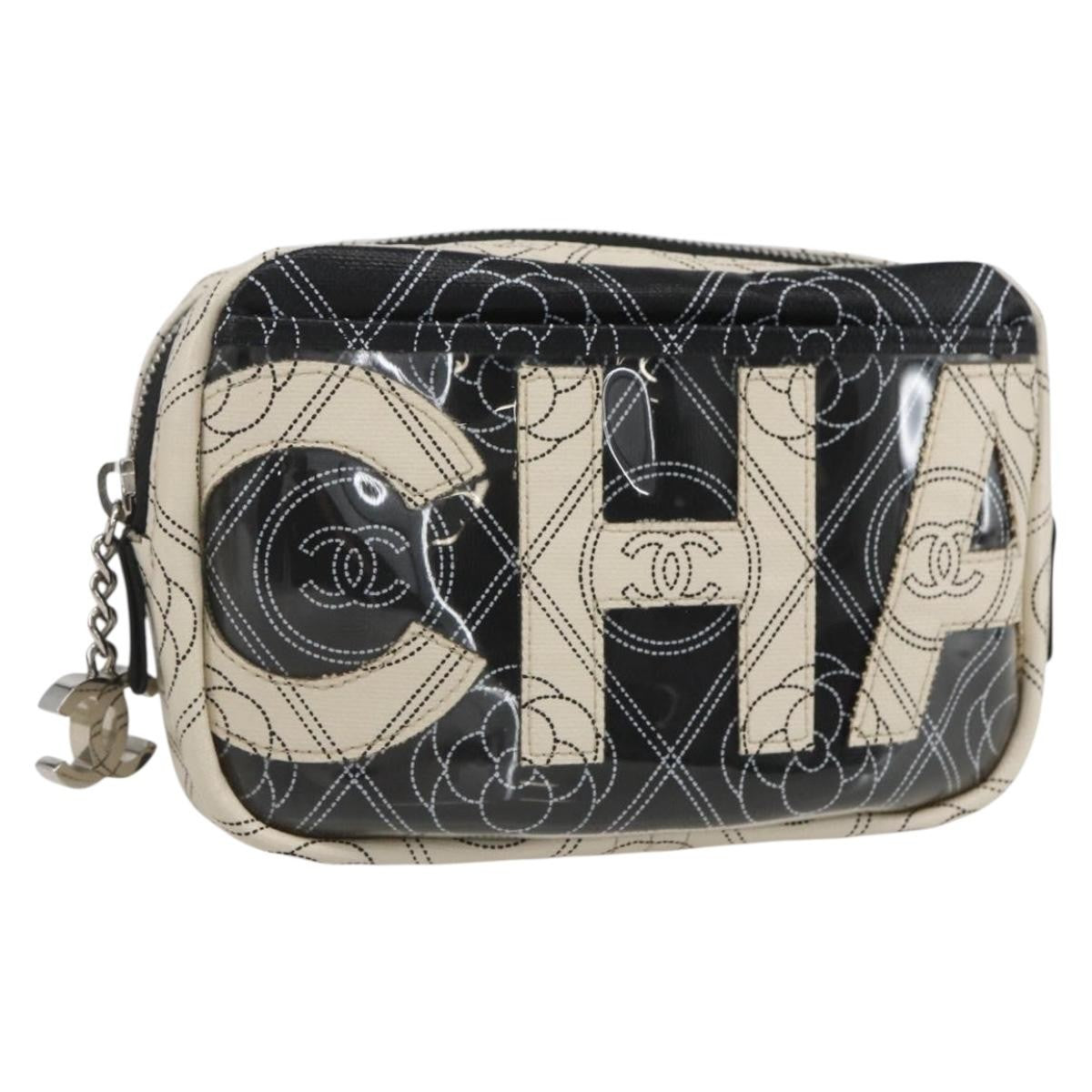 Chanel Logo Camera Case Clutch Printed Coated Canvas, Black, PVC, Clutch