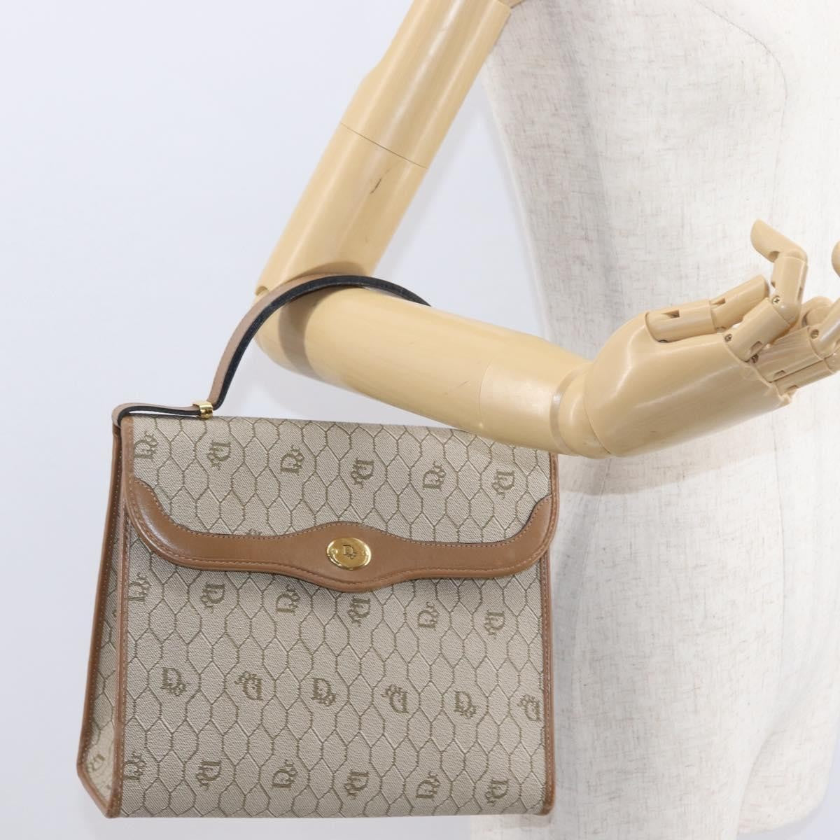 Christian Dior Vintage Honeycomb Handbag Canvas Leather, BEIGE, CANVAS, Handbag
