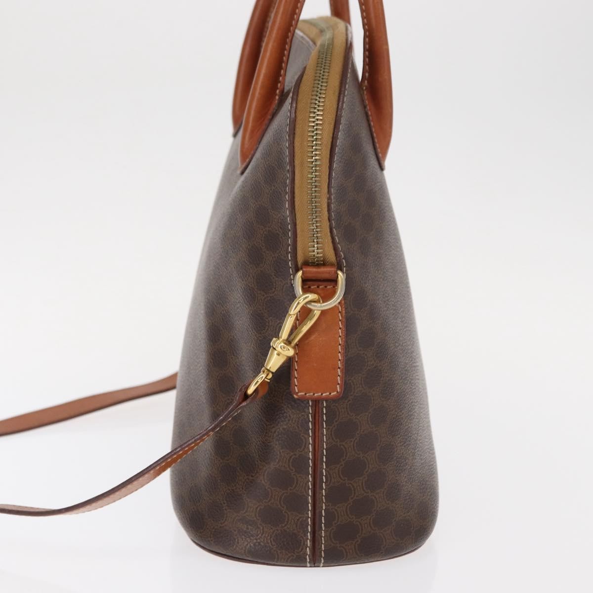 Celine Vintage Macadam Handbag Canvas and Leather, BROWN, CANVAS, Handbag