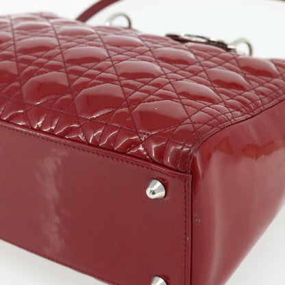 Christian Dior Lady Dior Bag Cannage Quilt Patent, Red, Patent Leather, Handbag