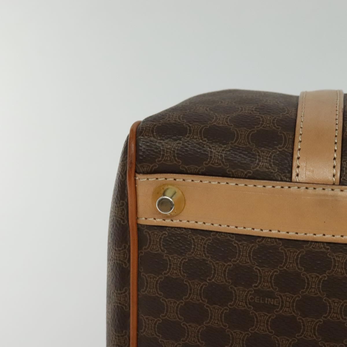 Celine Vintage Macadam Boston bag Canvas and Leather, Brown, Canvas, Travel Bag