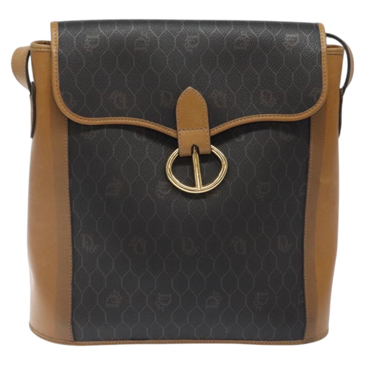 Christian Dior Vintage Honeycomb Flap Crossbody Bag Canvas and Leather, BLACK, CANVAS, Crossbody bag