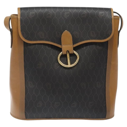 Christian Dior Vintage Honeycomb Flap Crossbody Bag Canvas and Leather, BLACK, CANVAS, Crossbody bag