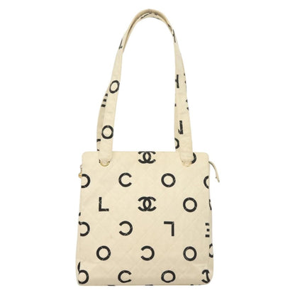 Chanel Vintage Coco Logo Zip Tote Quilted Printed Canvas, WHITE, CANVAS, Tote bag