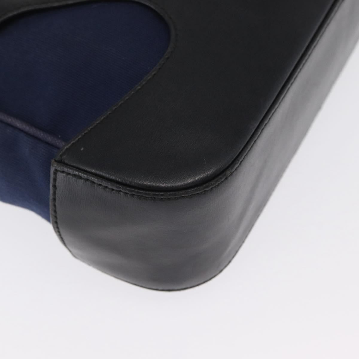 Salvatore Ferragamo Cut Out Shoulder Bag Canvas and Leather, NAVY, CANVAS, Shoulder bag
