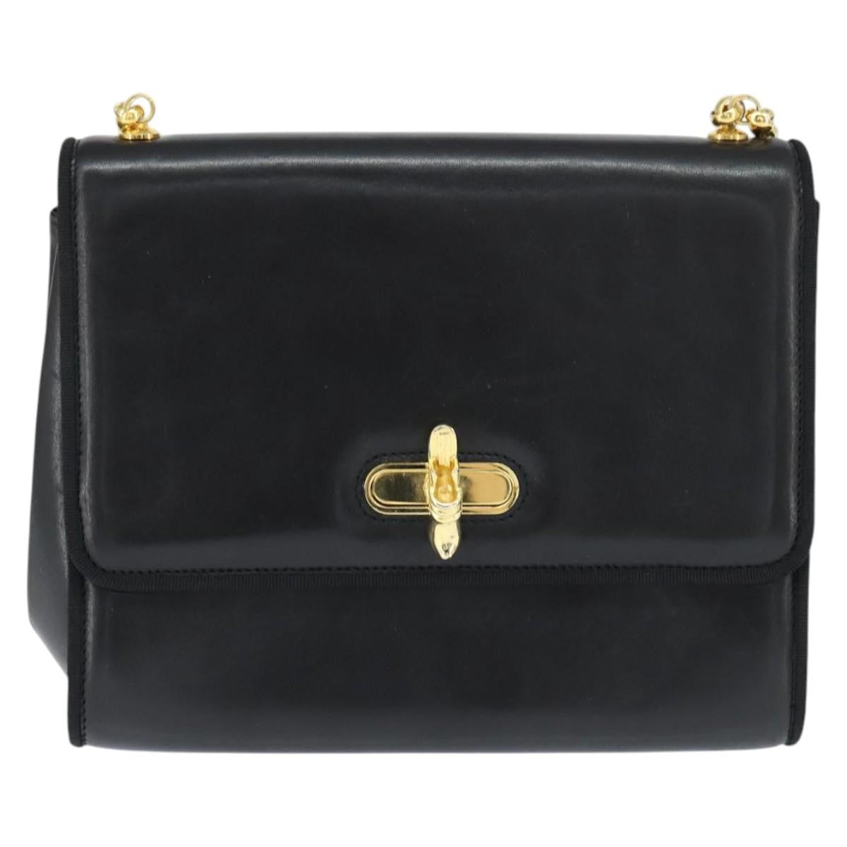 Salvatore Ferragamo Chain Flap Shoulder Bag Leather, BLACK, LEATHER, Shoulder bag