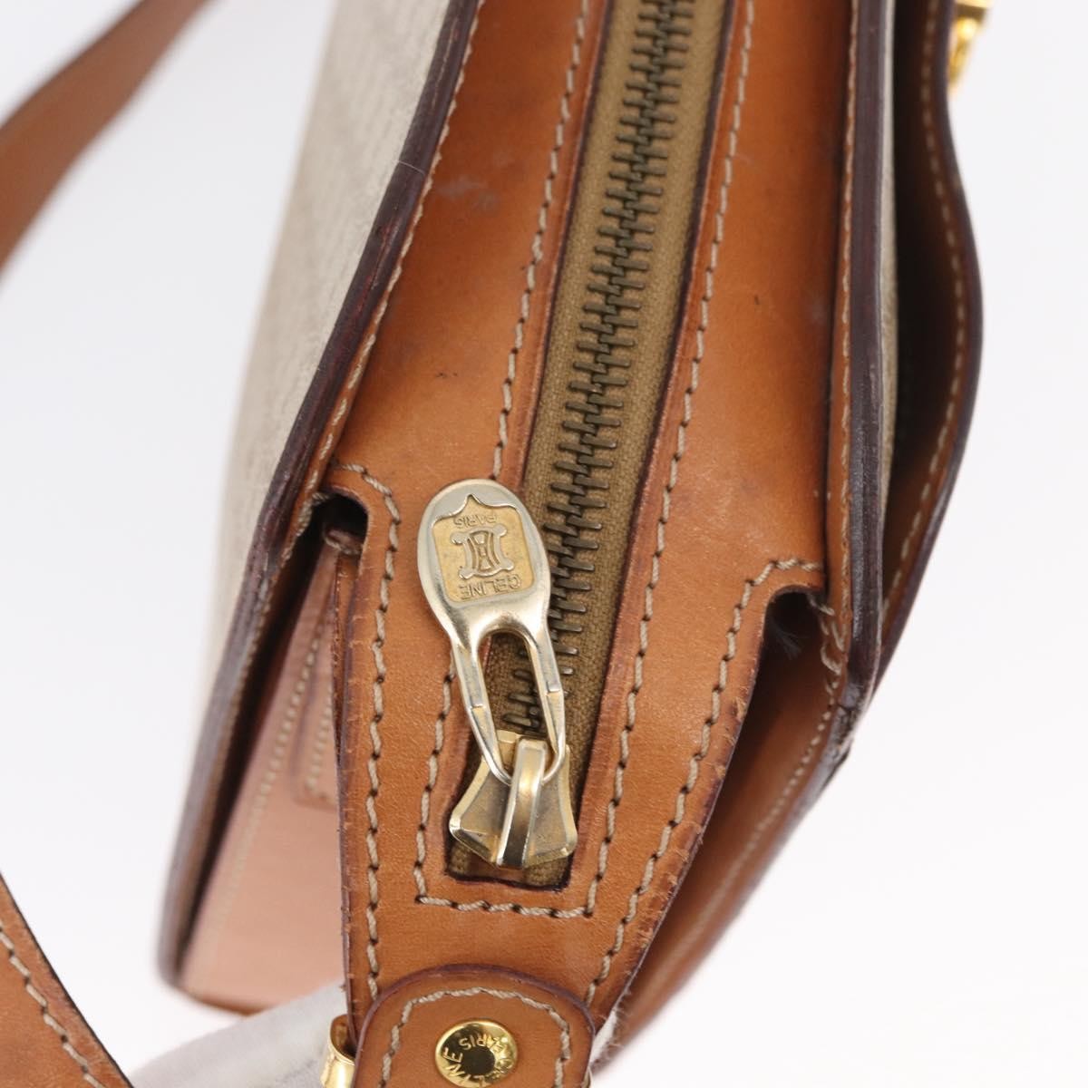 Celine Vintage Macadam Shoulder Bag Canvas and Leather, BEIGE, CANVAS, Shoulder bag