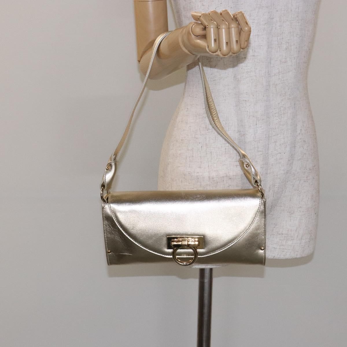 Salvatore Ferragamo Gancini Shoulder Bag Leather, GOLD, LEATHER, Shoulder bag