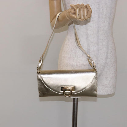 Salvatore Ferragamo Gancini Shoulder Bag Leather, GOLD, LEATHER, Shoulder bag