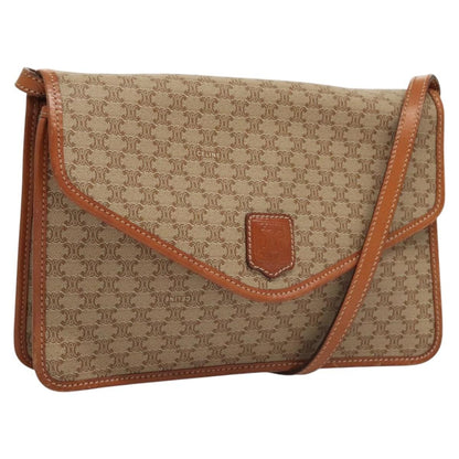 Celine Vintage Macadam Shoulder Bag Canvas and Leather, Beige, Canvas, Shoulder Bag