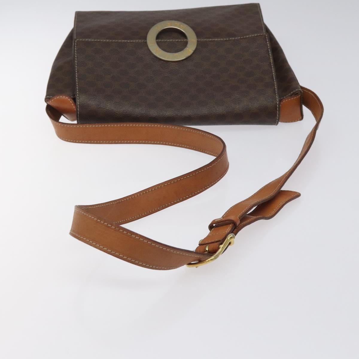 Celine Vintage Macadam Circle Logo Shoulder Bag Canvas and Leather, Brown, Canvas, Shoulder Bag