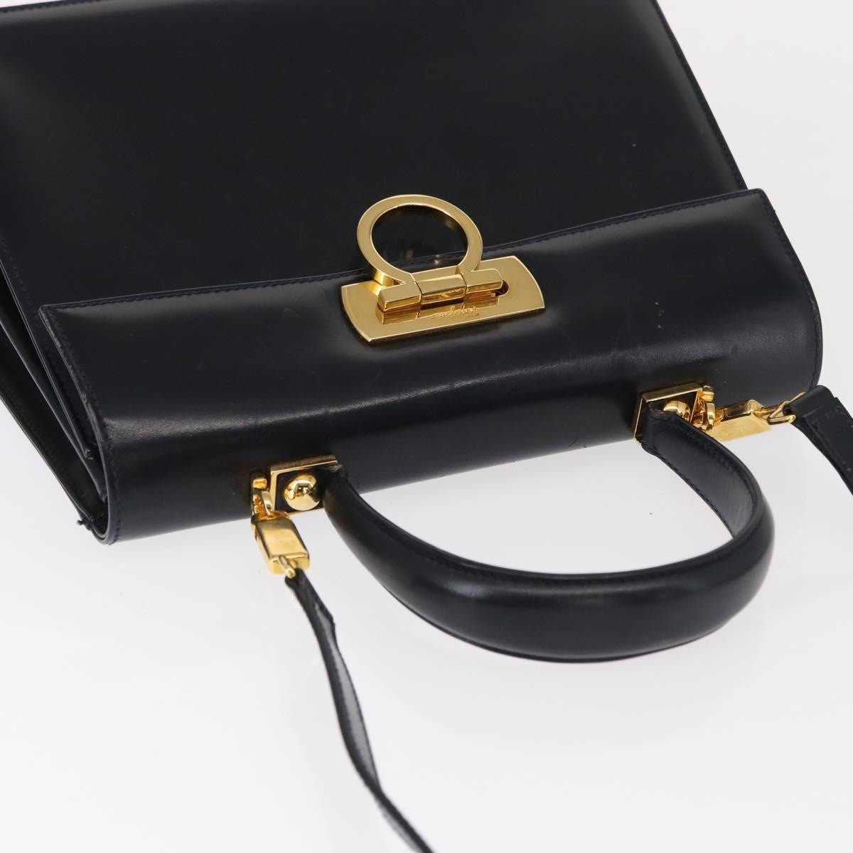 Salvatore Ferragamo Convertible Top Handle Bag Leather, NAVY, LEATHER, Handbag