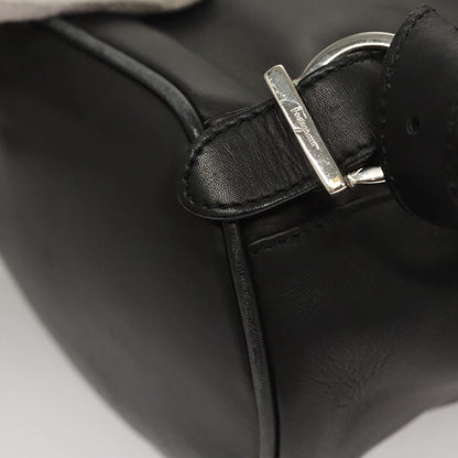 Salvatore Ferragamo Gancini Flap Drawstring Backpack Leather, BLACK, LEATHER, Backpack