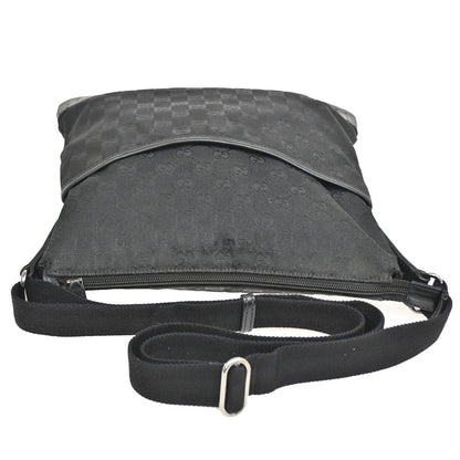 Gucci Zip Messenger GG Canvas with Perforated Leather, BLACK, CANVAS, Shoulder bag