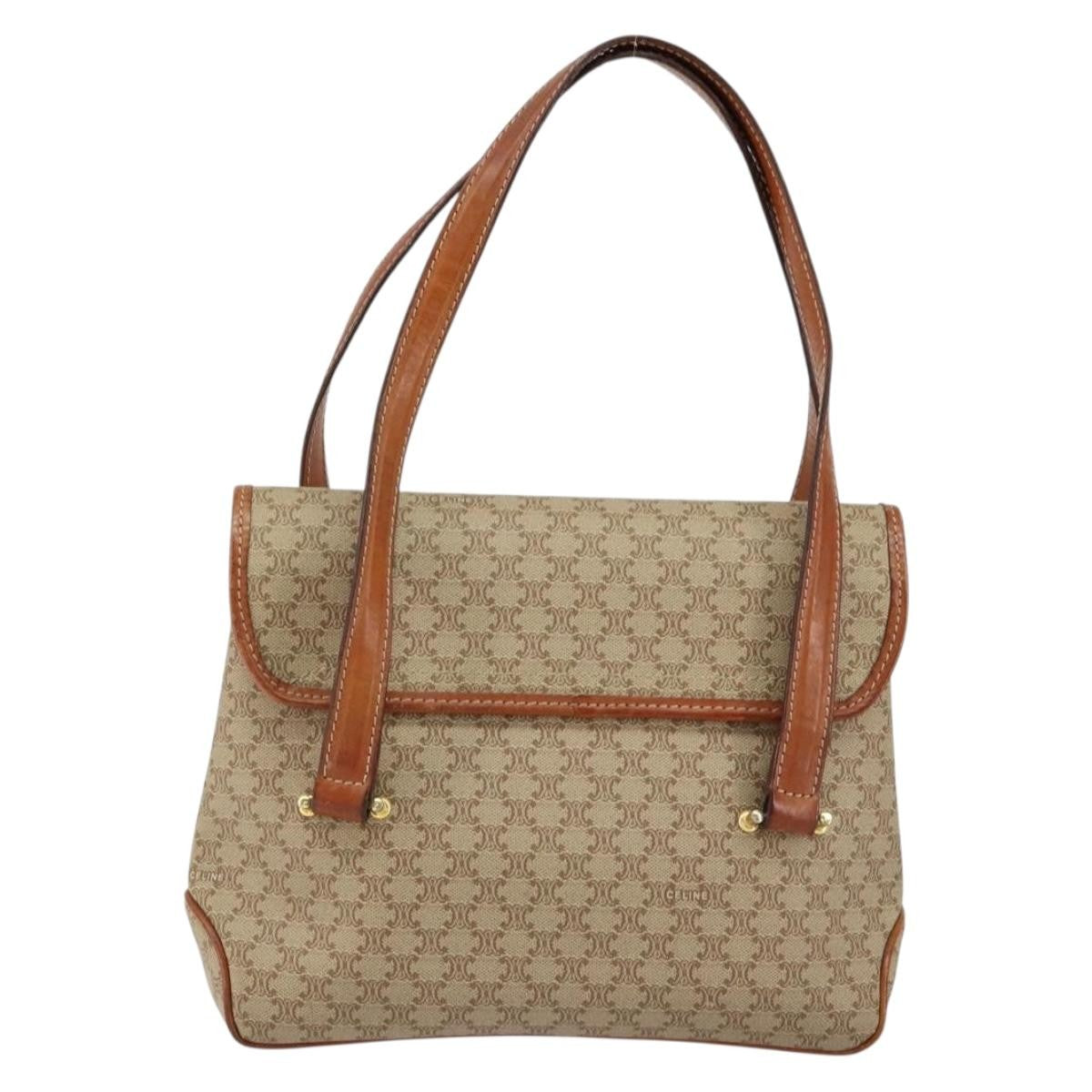 Celine Vintage Macadam Handbag Canvas, BEIGE, CANVAS, Handbag