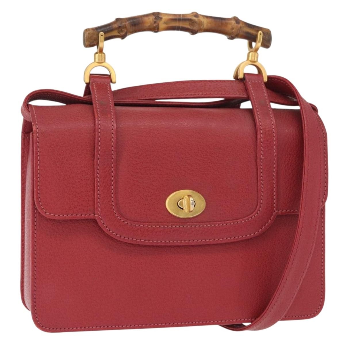 Gucci Vintage Bamboo Handle Bag Leather, RED, LEATHER, Handbag