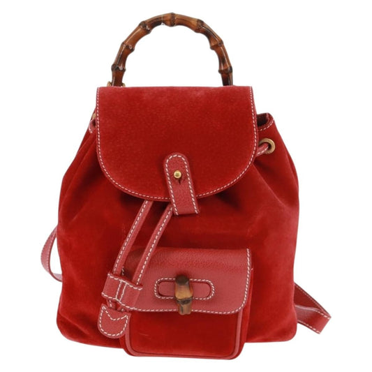 Gucci Vintage Bamboo Backpack Suede, RED, SUEDE, Backpack