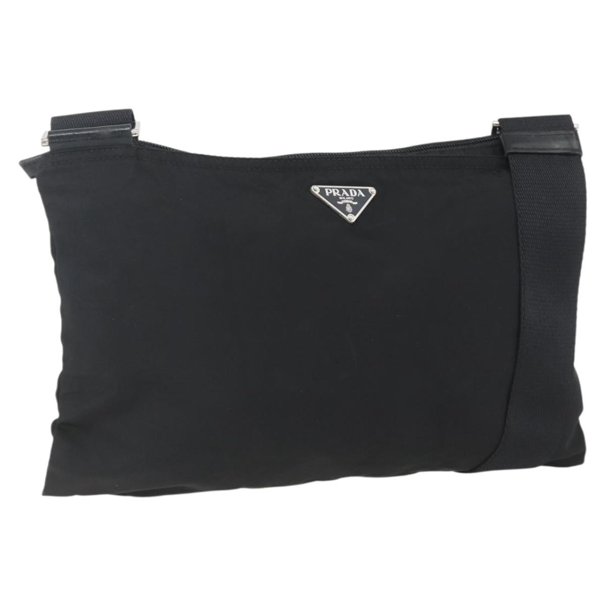 Prada Flat Messenger Bag Tessuto, BLACK, NYLON, Shoulder bag