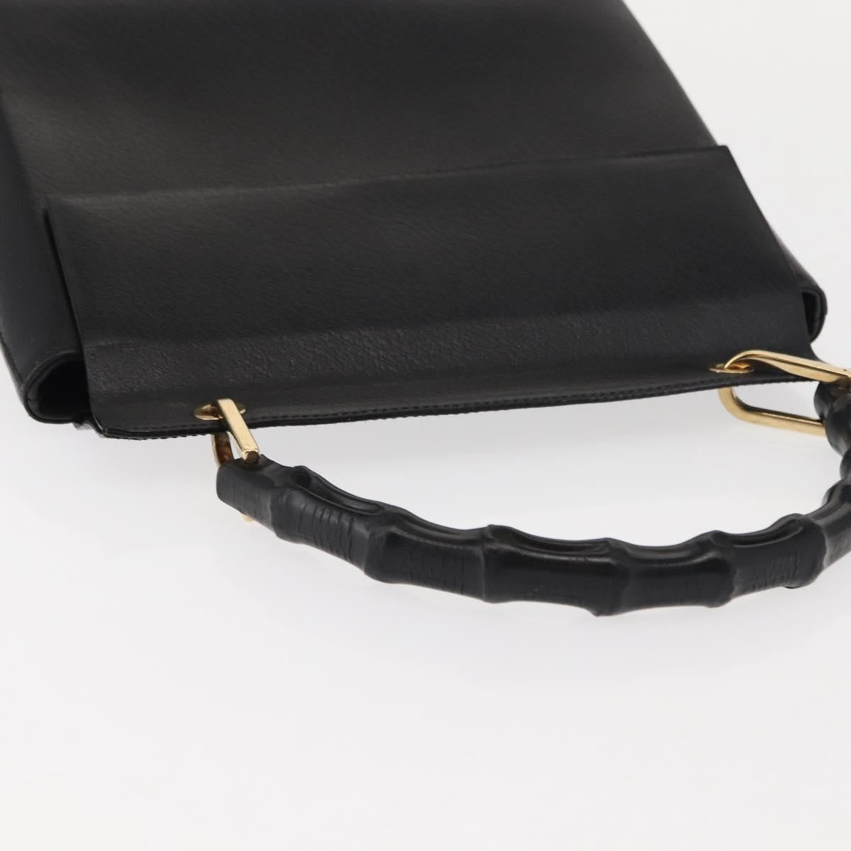 Gucci Vintage Bamboo Handle Bag Leather, BLACK, LEATHER, Handbag