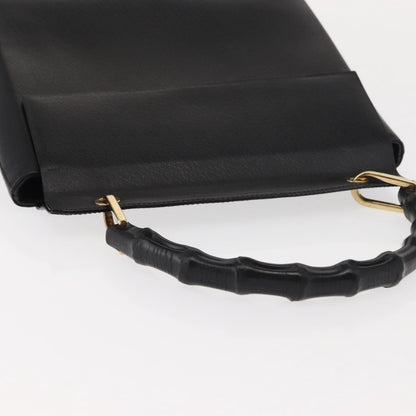 Gucci Vintage Bamboo Handle Bag Leather, BLACK, LEATHER, Handbag