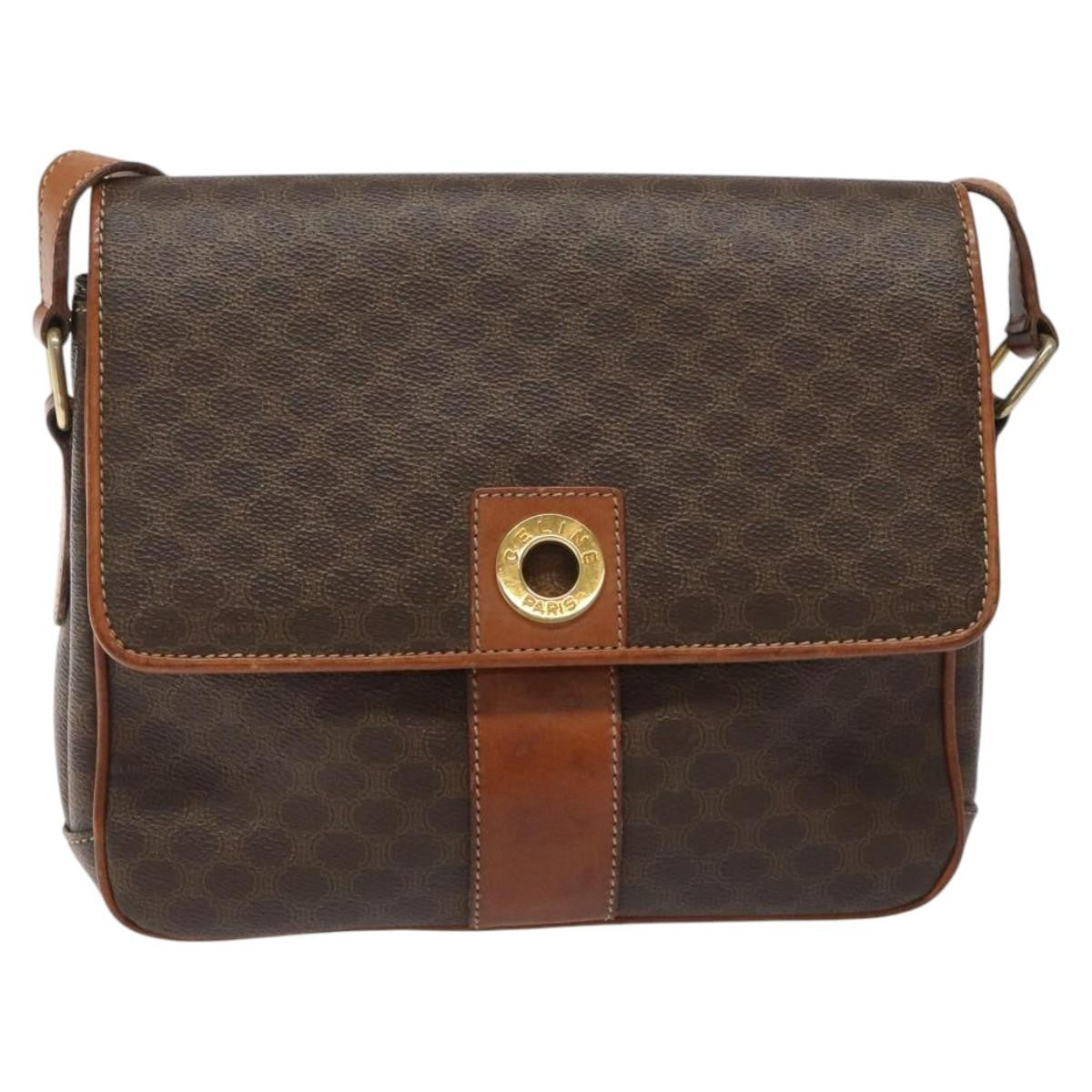 Celine Vintage Macadam Circle Logo Shoulder Bag Canvas and Leather, Brown, Canvas, Shoulder Bag