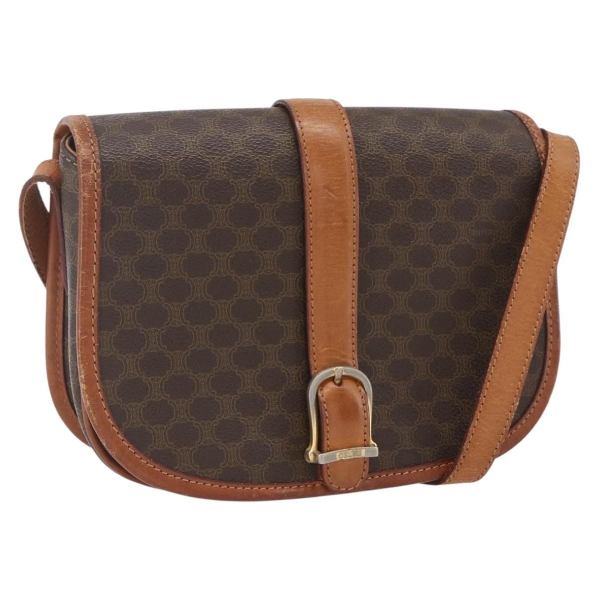 Celine Vintage Macadam Shoulder Bag Canvas and Leather, BROWN, PVC, Shoulder bag