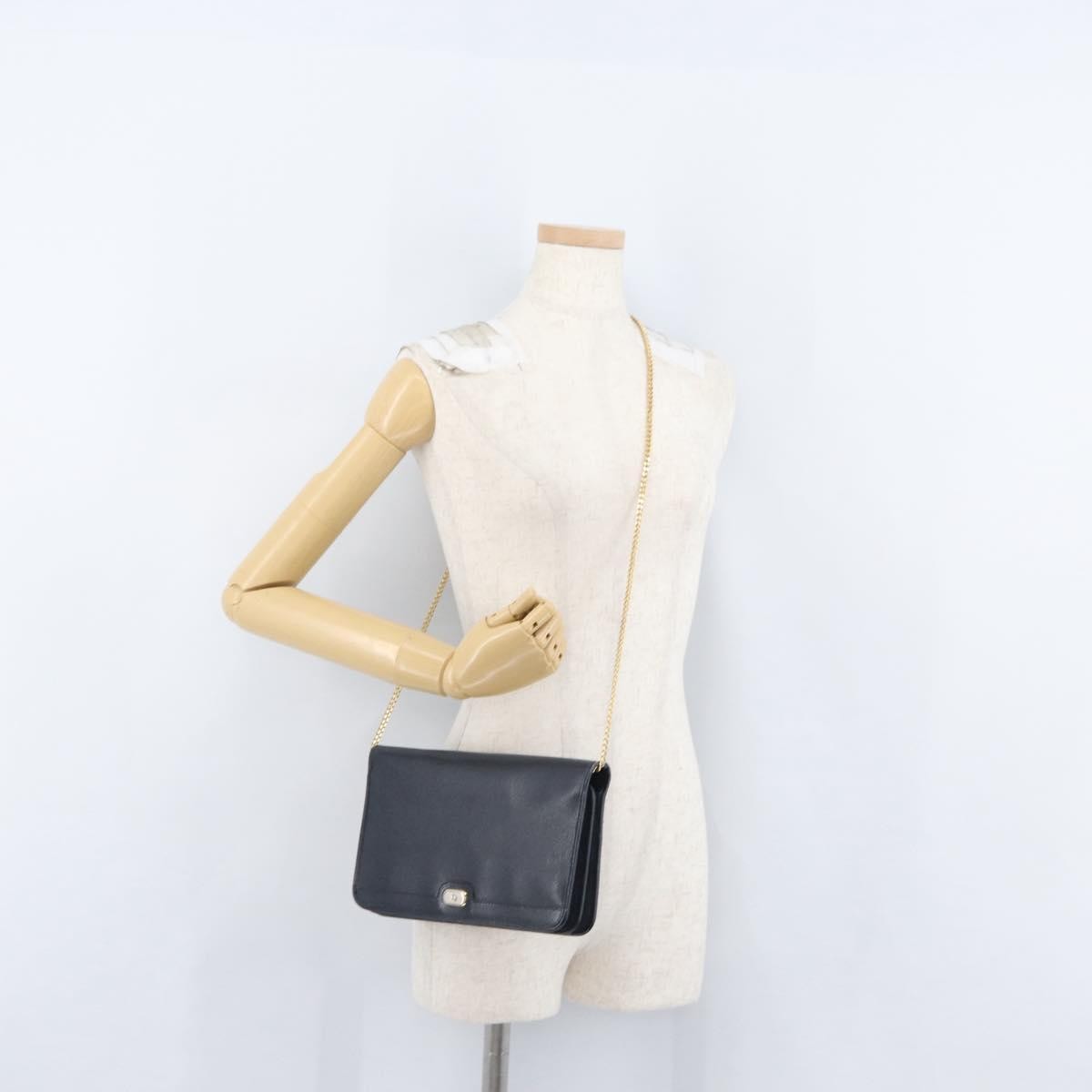 Christian Dior Vintage Chain Flap Shoulder Bag Leather, NAVY, LEATHER, Shoulder bag