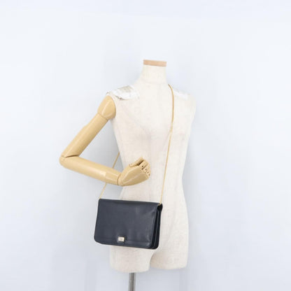 Christian Dior Vintage Chain Flap Shoulder Bag Leather, NAVY, LEATHER, Shoulder bag