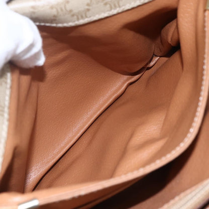 Celine Vintage Macadam Shoulder Bag Canvas and Leather, BEIGE, CANVAS, Shoulder bag