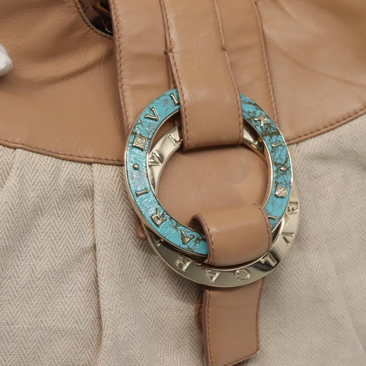 Bvlgari Chandra Hobo Canvas and Leather, Beige, Canvas, Tote Bag