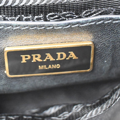 Prada Bow Tie Pleated Tote Leather, BLACK, LEATHER, Shoulder bag