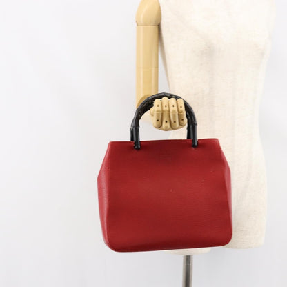 Gucci Vintage Bamboo Handle Bag Leather, RED, LEATHER, Handbag