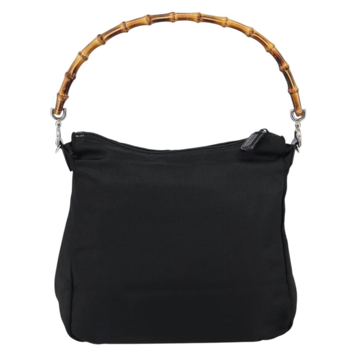Gucci Vintage Bamboo Handle Bag Nylon, Black, Nylon, Handbag