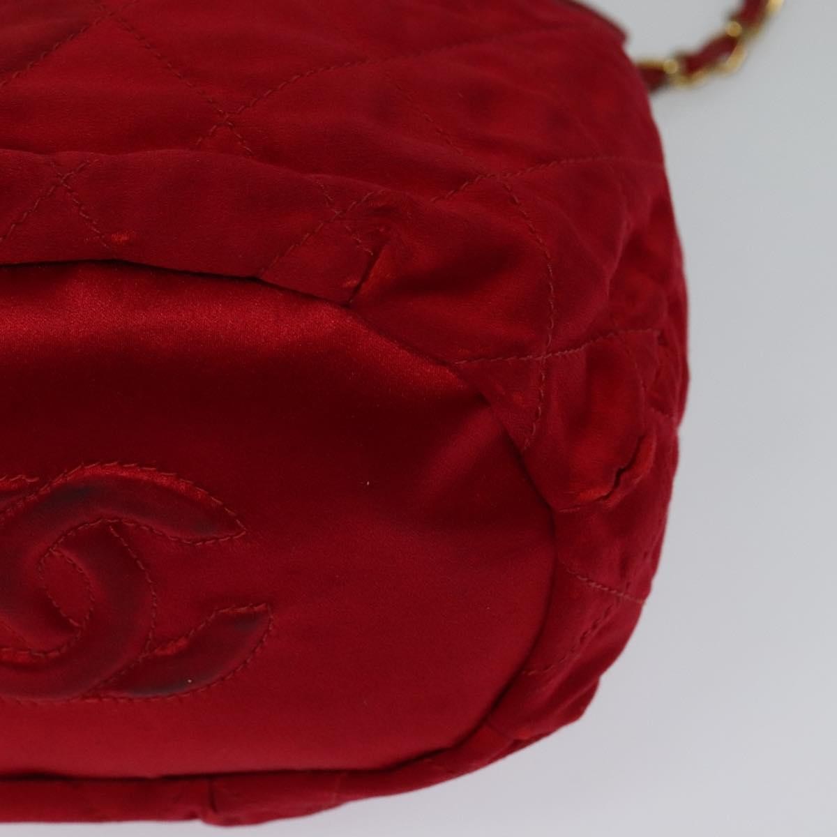 Chanel Vintage Drawstring Bucket Bag Quilted Satin, RED, SATIN, Shoulder bag