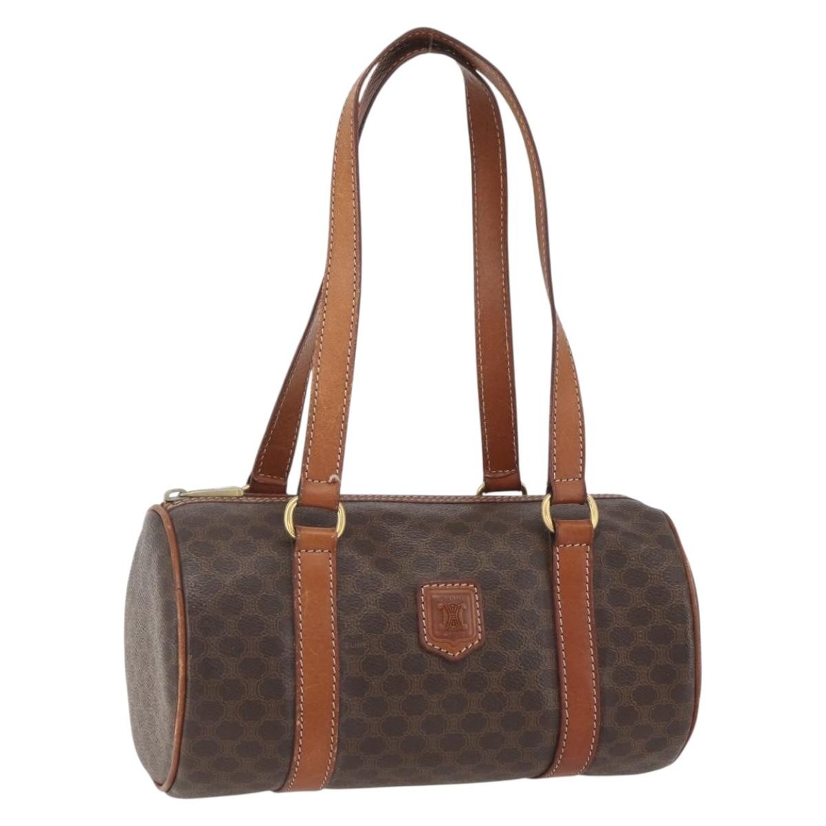 Celine Vintage Macadam Handbag Canvas and Leather, BROWN, CANVAS, Handbag