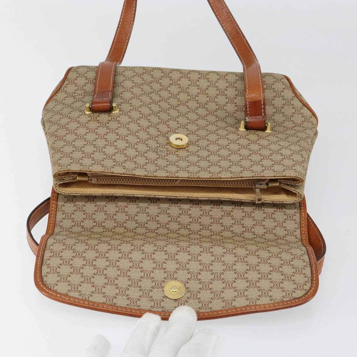 Celine Vintage Macadam Handbag Canvas, BEIGE, CANVAS, Handbag