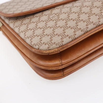 Celine Vintage Macadam Shoulder Bag Canvas and Leather, BEIGE, CANVAS, Shoulder bag