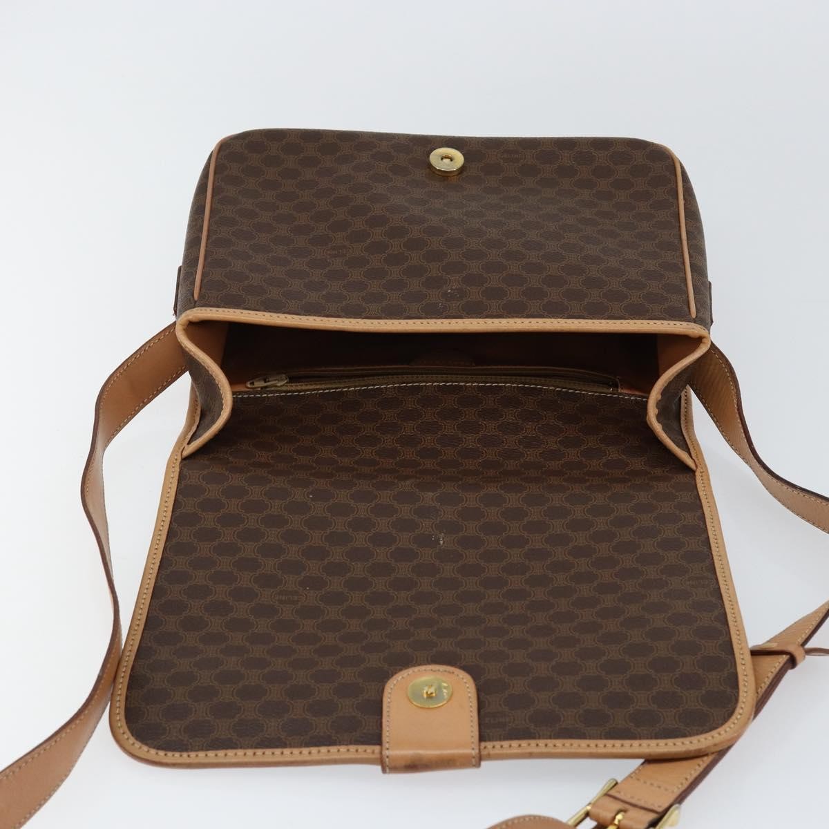 Celine Vintage Macadam Shoulder Bag Canvas and Leather, BROWN, CANVAS, Shoulder bag