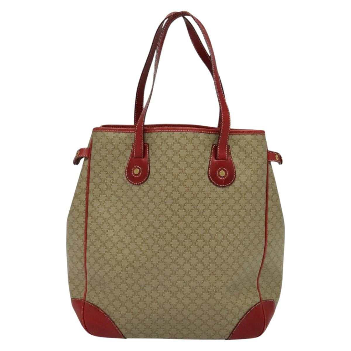 Celine Vintage Macadam Tote bag Canvas and Leather, BEIGE, CANVAS, Tote bag
