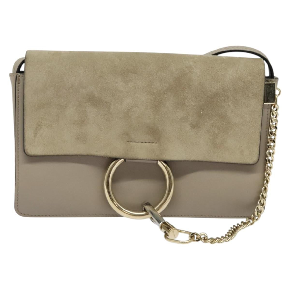 Chloe Faye Shoulder Bag Leather and Suede, GRAY, LEATHER, Shoulder bag